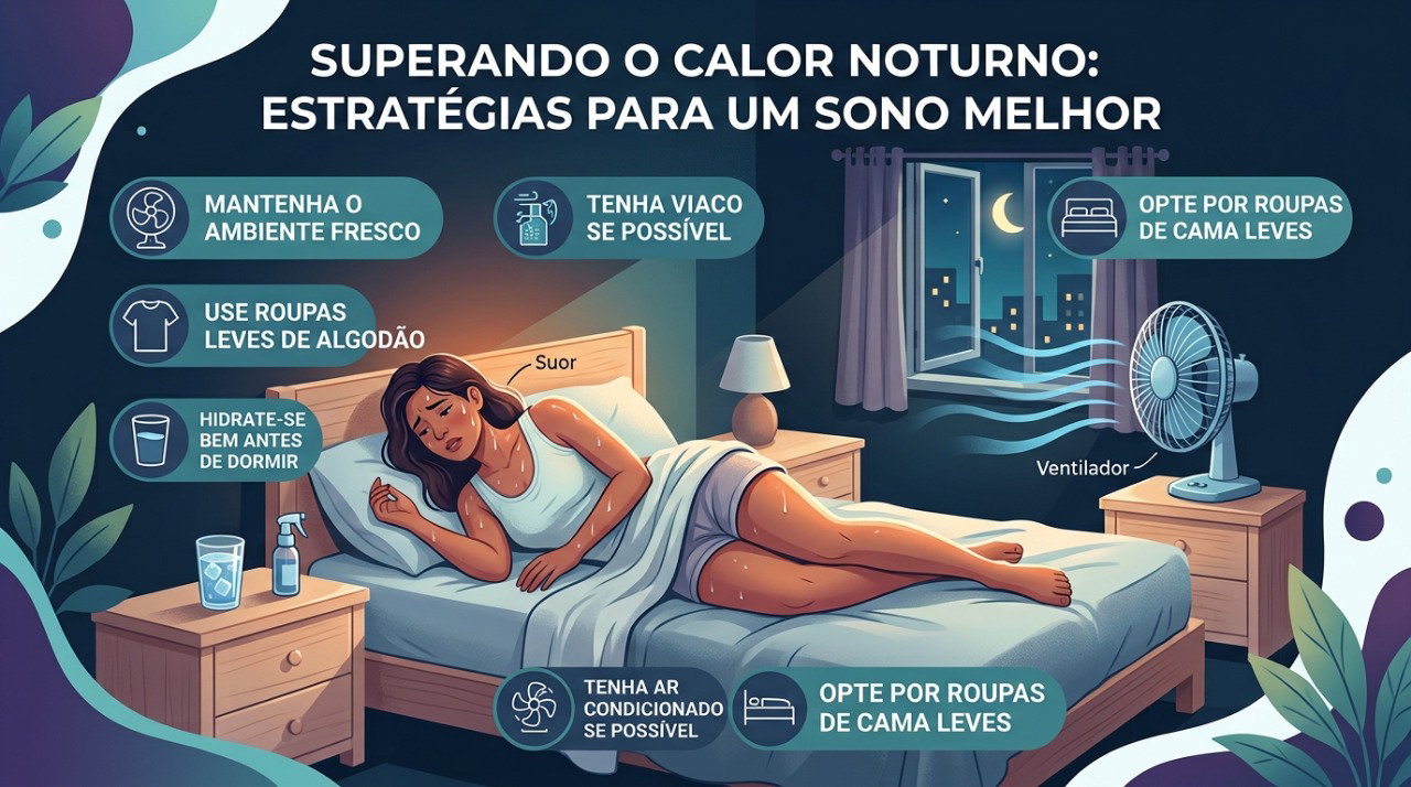 Calorões noturnos frequentes podem interromper o sono e aumentar o cansaço no dia seguinte.