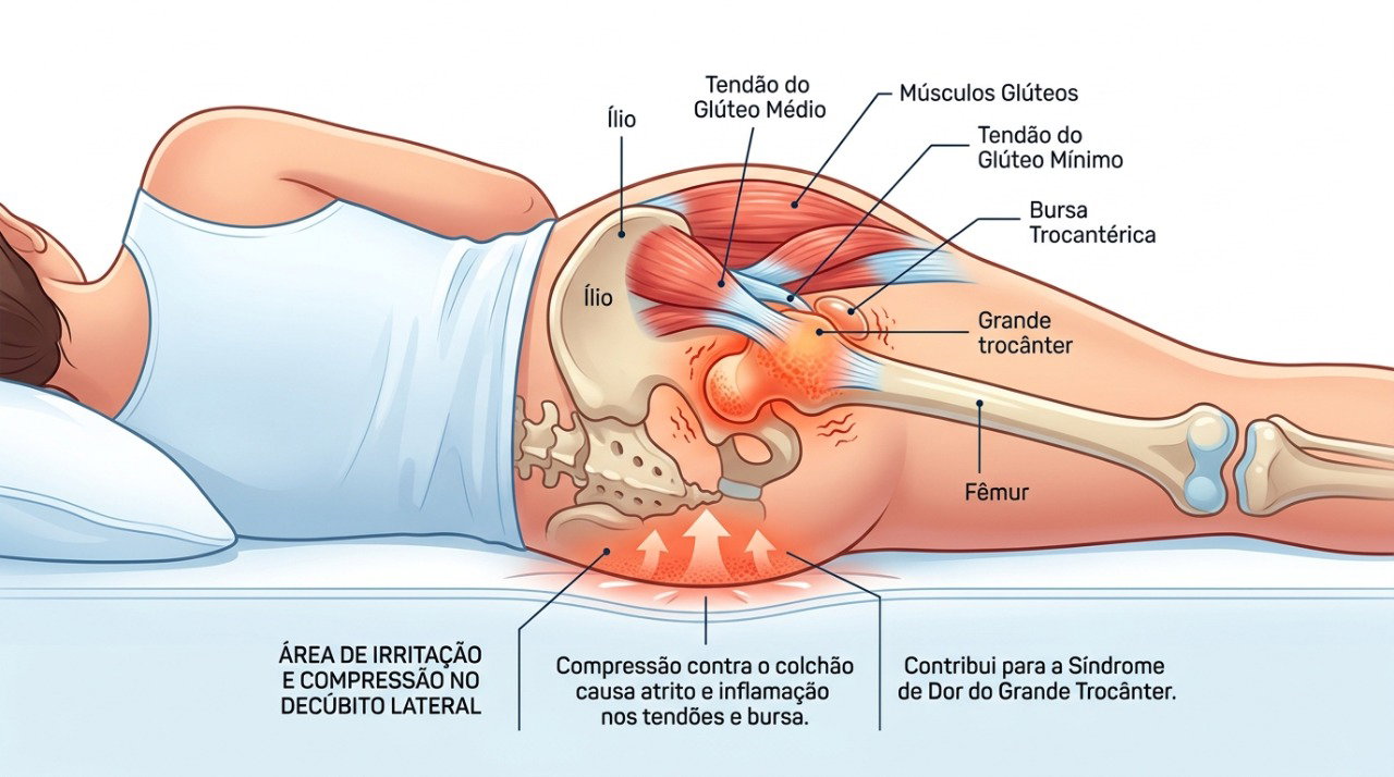 A compressão dos tendões glúteos pode aumentar a dor na lateral do quadril durante o sono.