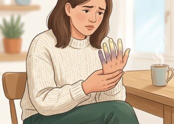 Dedos que ficam brancos ou arroxeados no frio podem apresentar um padrão compatível com fenômeno de Raynaud.