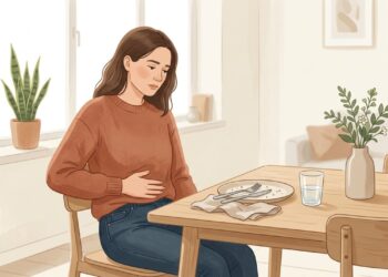 Barriga estufada e arrotos depois de comer podem estar relacionados à indigestão.