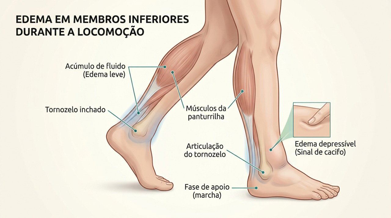 Caminhar e movimentar a panturrilha pode favorecer a circulação e reduzir o inchaço nas pernas.