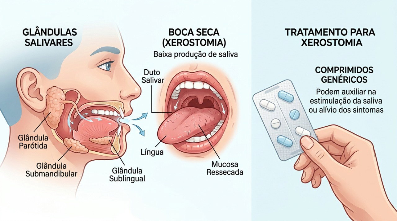 Alguns medicamentos podem interferir na produção de saliva e causar xerostomia.