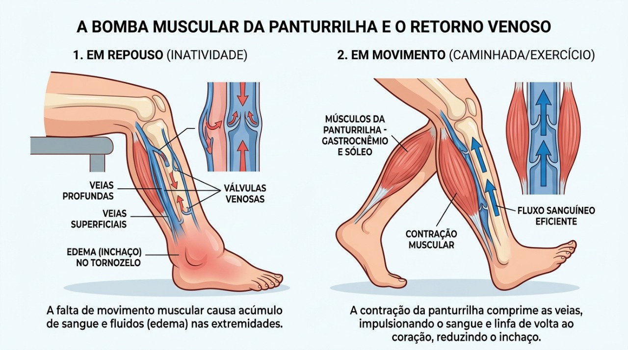 Movimentar as pernas ajuda a circulação e pode reduzir o inchaço causado por longos períodos parado.
