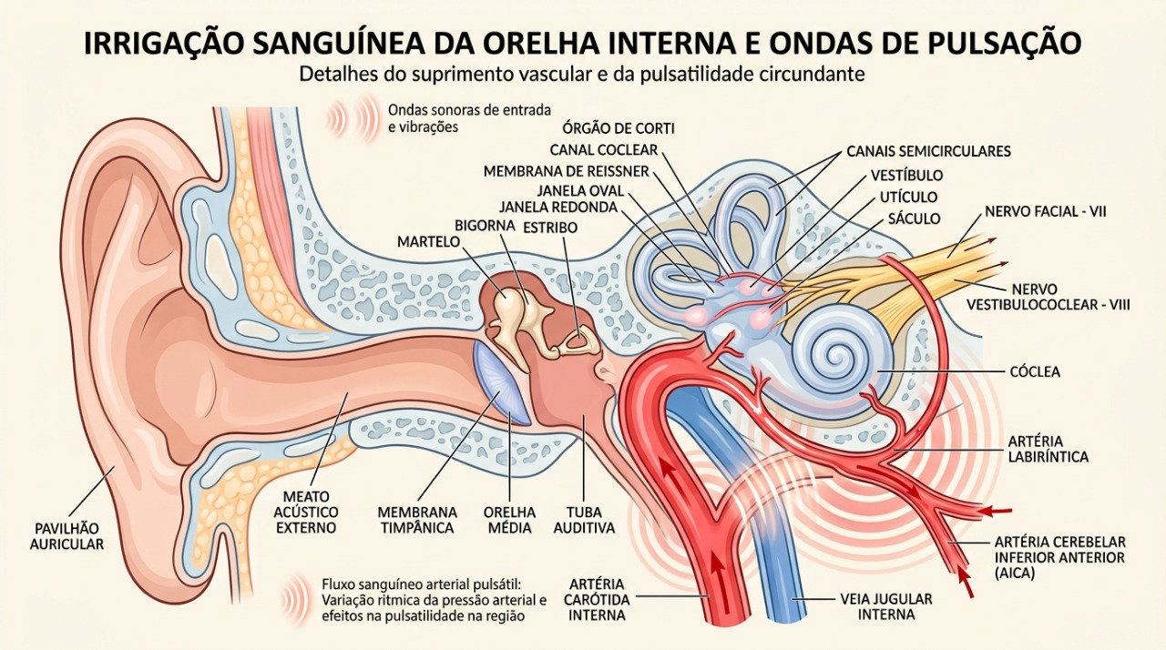 Alterações no fluxo sanguíneo próximo ao ouvido podem estar relacionadas ao zumbido pulsante.