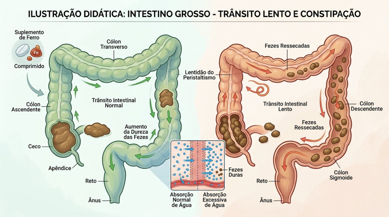 Alguns remédios podem reduzir o movimento intestinal e favorecer fezes mais duras e difíceis de eliminar.
