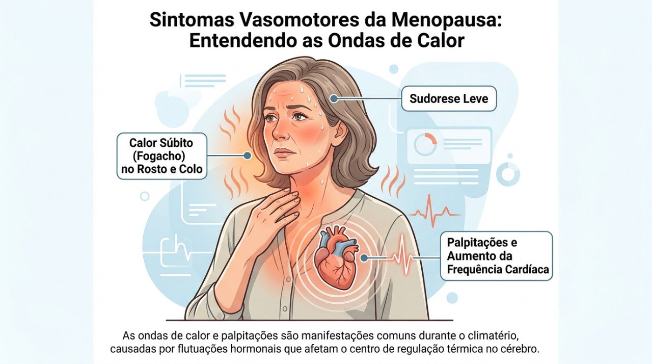 Calorões da menopausa podem vir acompanhados de suor, tontura e batimentos cardíacos mais perceptíveis.