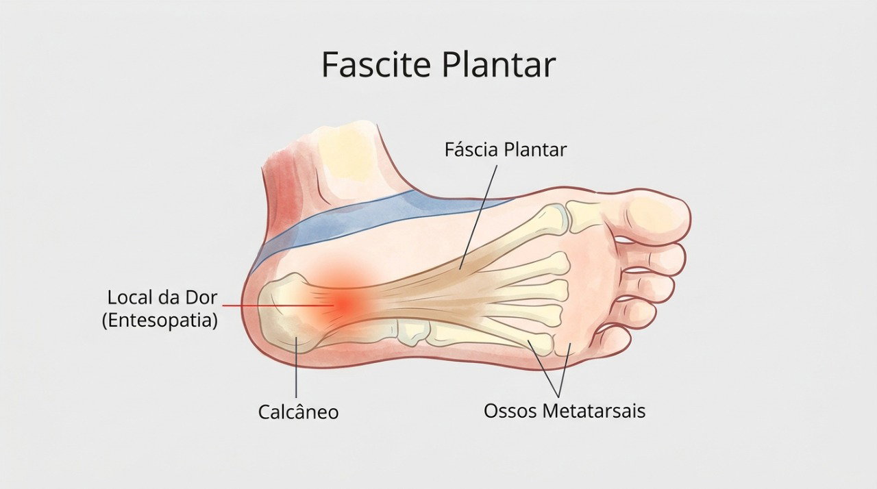 A fascite plantar costuma causar dor na sola do pé, principalmente perto do calcanhar.