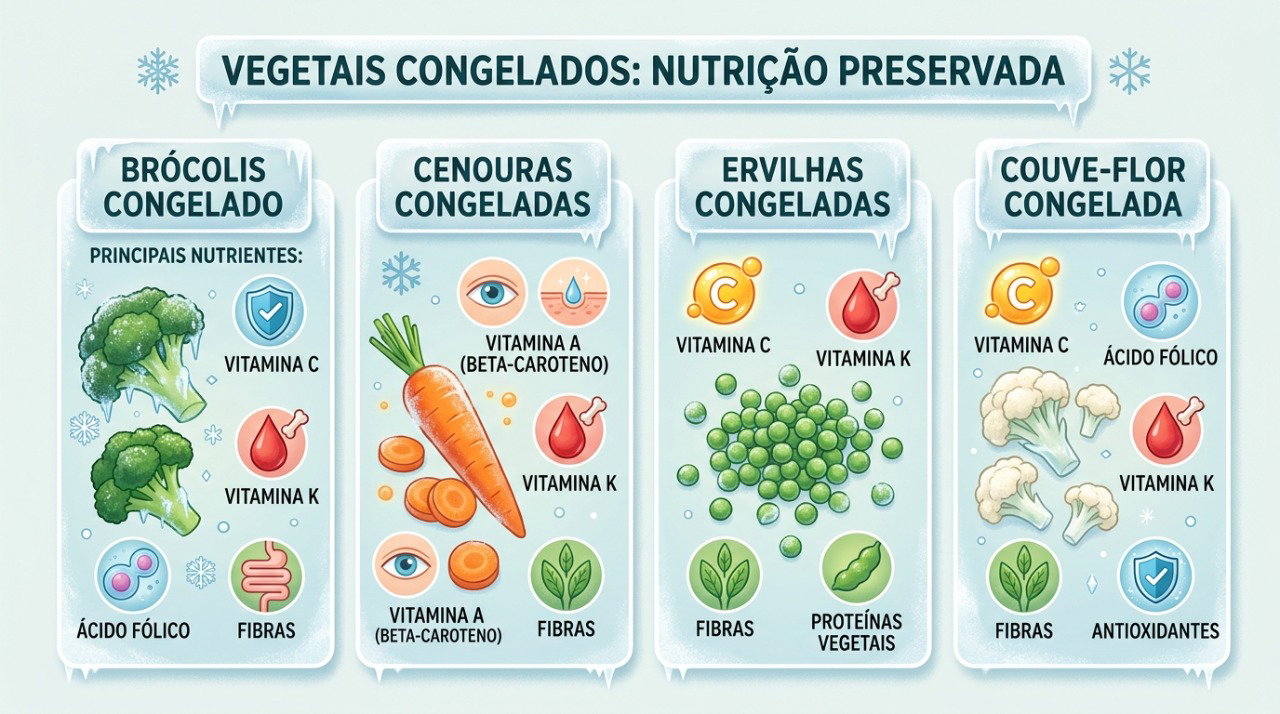 O congelamento pode preservar boa parte das vitaminas e outros nutrientes dos vegetais.