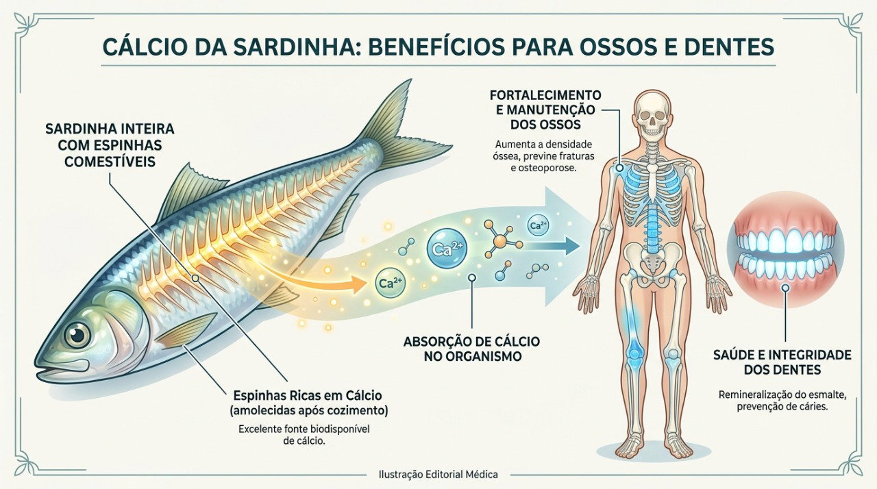 As espinhas comestíveis da sardinha aumentam a quantidade de cálcio presente no alimento.