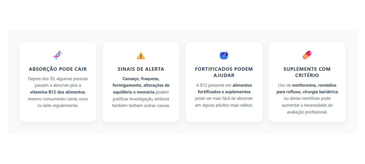 Vitamina B12 Depois dos 50: Por Que Mesmo Quem Come Carne Precisa Ficar Atento