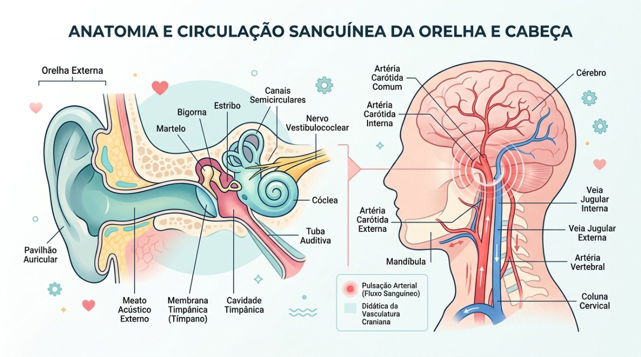 O zumbido pulsante pode estar relacionado ao fluxo sanguíneo e exige investigação da causa.
