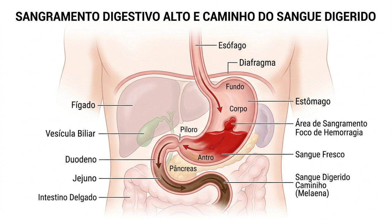 Sangramentos no trato digestivo superior podem deixar as fezes negras e com aspecto de piche.