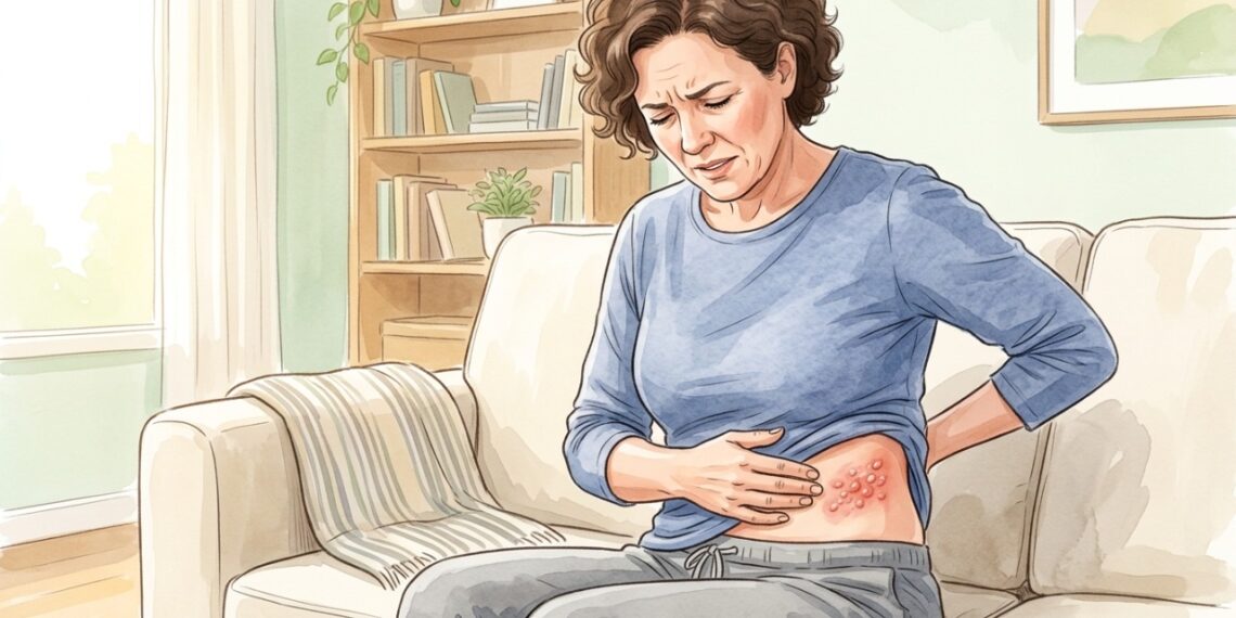 Ardor e formigamento em um lado do corpo podem surgir antes das bolhas do herpes-zóster.