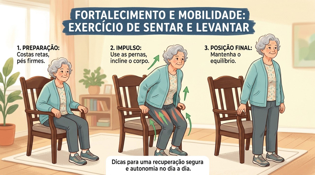 Exercícios de força e equilíbrio ajudam a recuperar mobilidade e reduzir o risco de novas quedas.