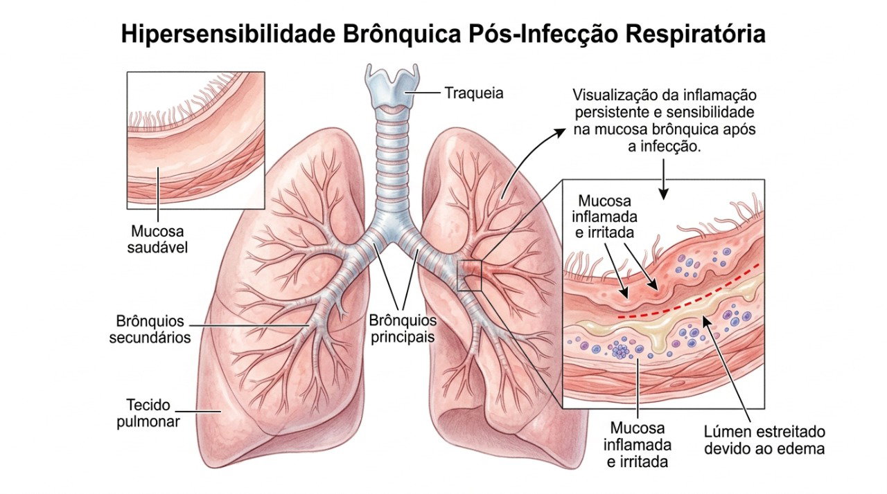 As vias aéreas podem permanecer irritadas e sensíveis por semanas após uma infecção respiratória.