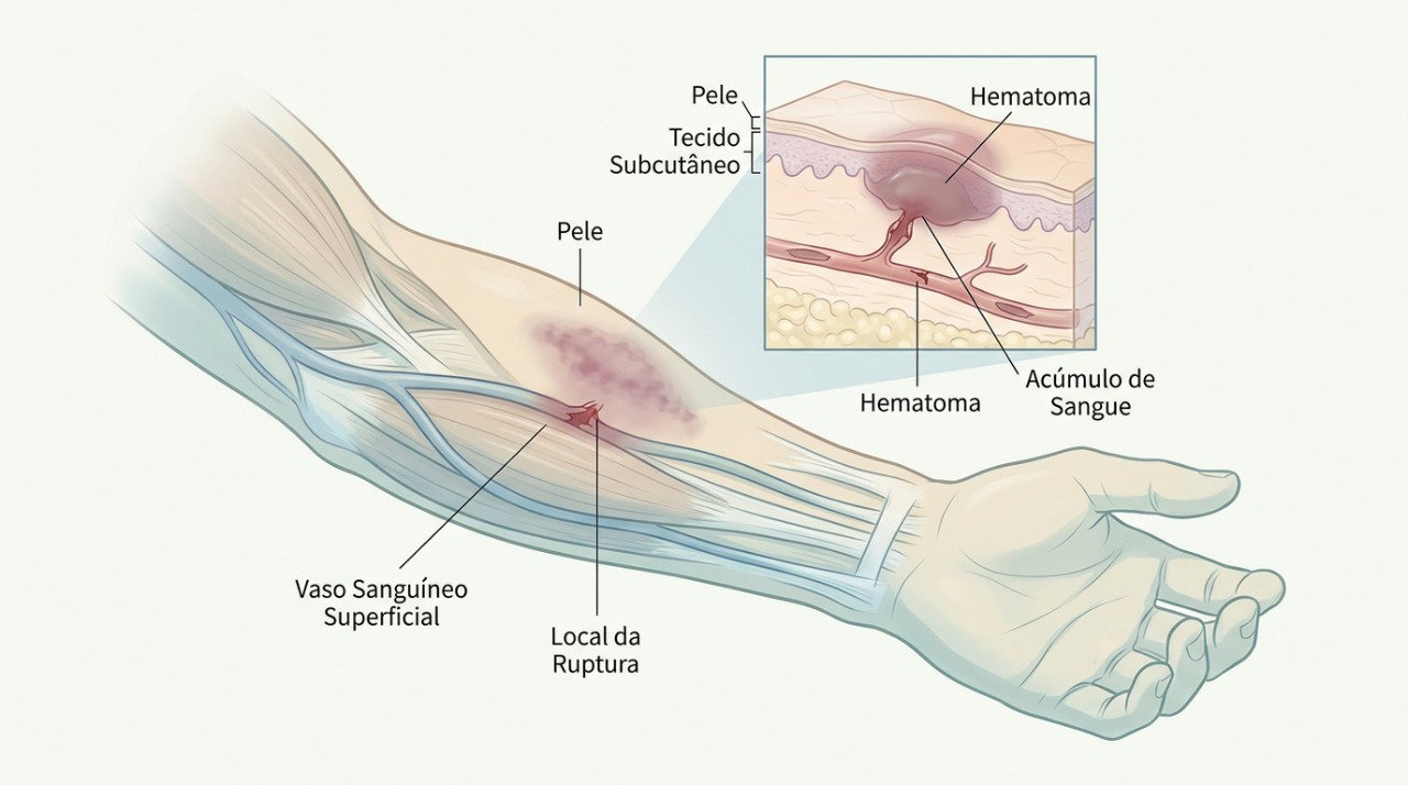 A fragilidade da pele e dos pequenos vasos pode facilitar o aparecimento de hematomas com a idade.