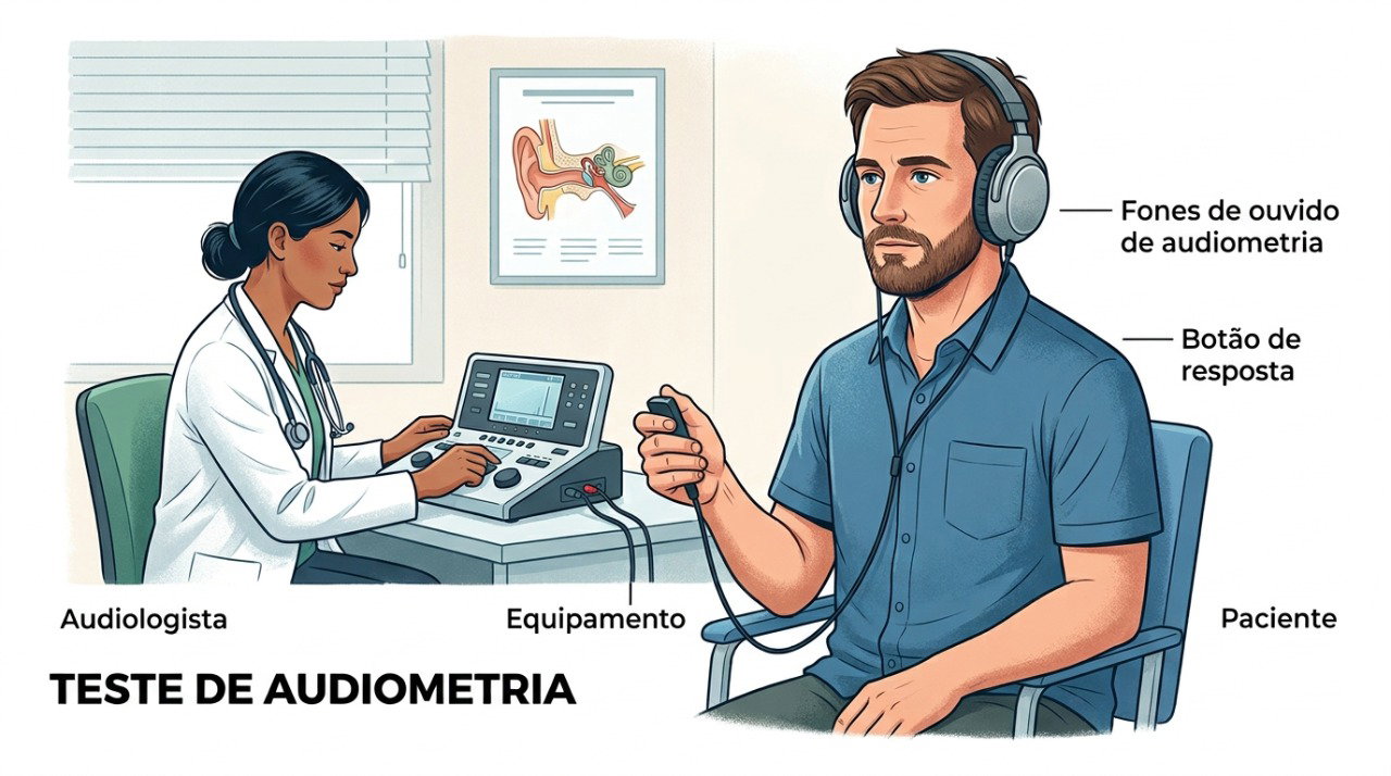 O teste de audição ajuda a identificar alterações que dificultam a compreensão da fala.