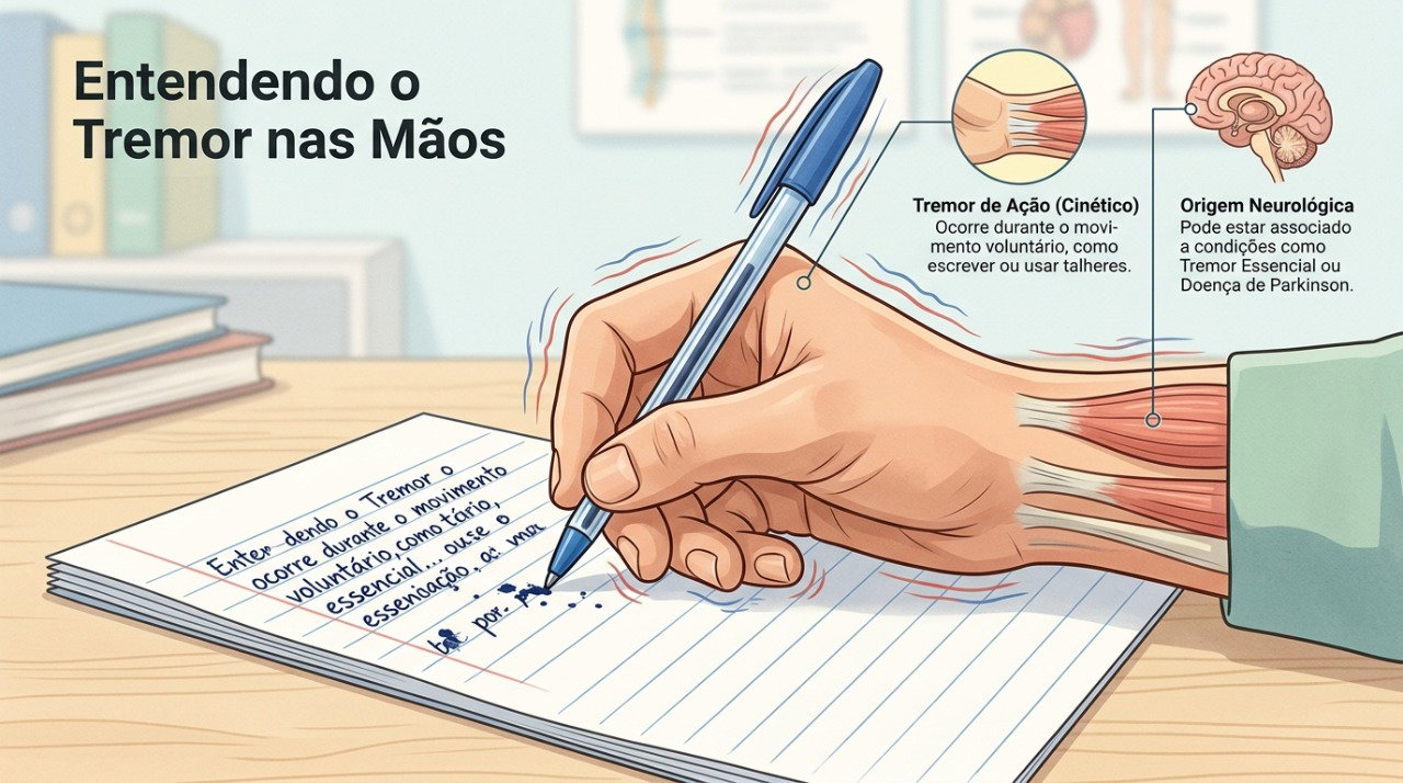 Tarefas como escrever podem tornar o tremor de ação mais perceptível.