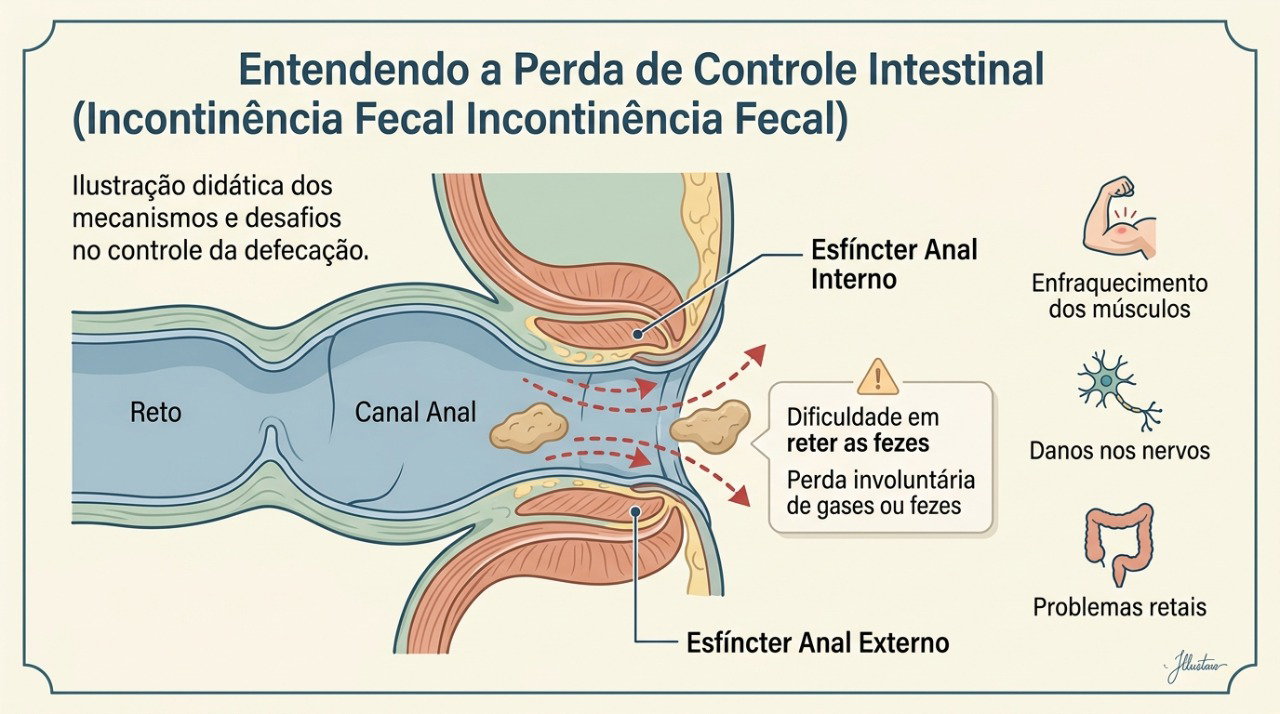 Alterações no reto e nos músculos do ânus podem dificultar o controle intestinal.
