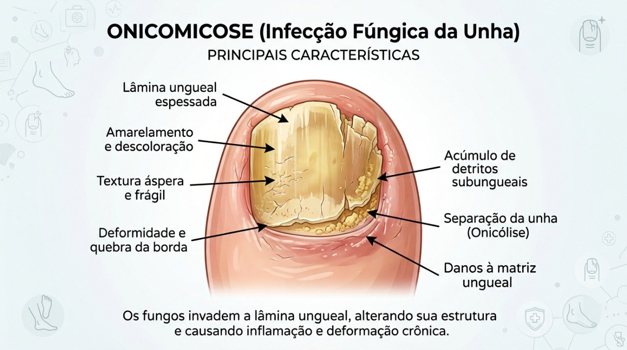 A micose pode engrossar, alterar a cor e deixar a unha mais frágil.