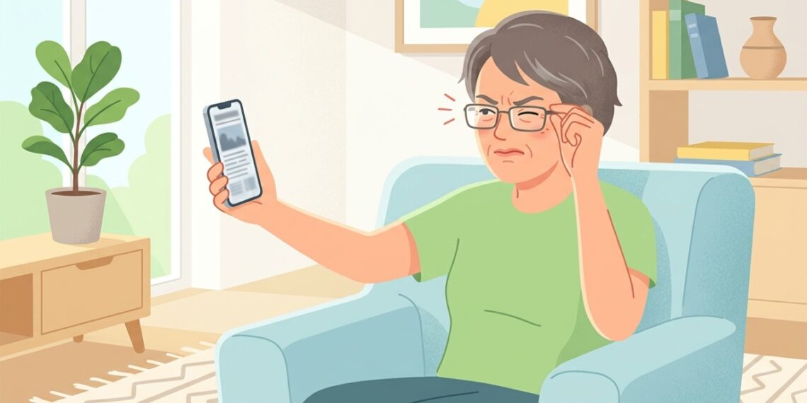 A necessidade de afastar o celular para ler pode ser um sinal de vista cansada.