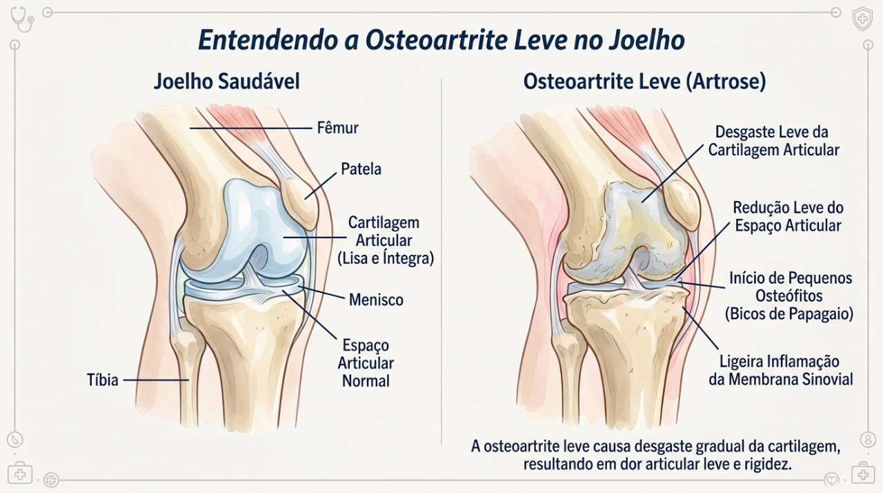 A osteoartrite pode causar dor e rigidez no joelho após períodos de inatividade.