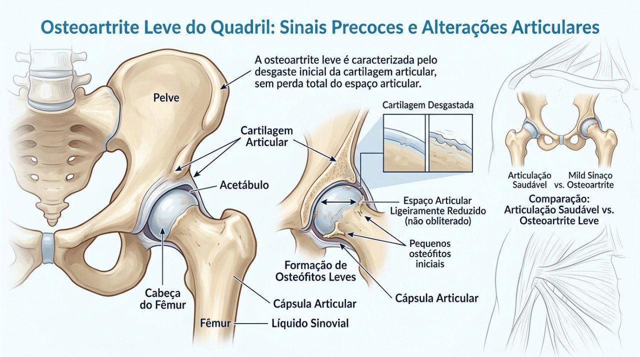 Alterações na articulação do quadril podem provocar dor percebida na virilha e limitar os movimentos.