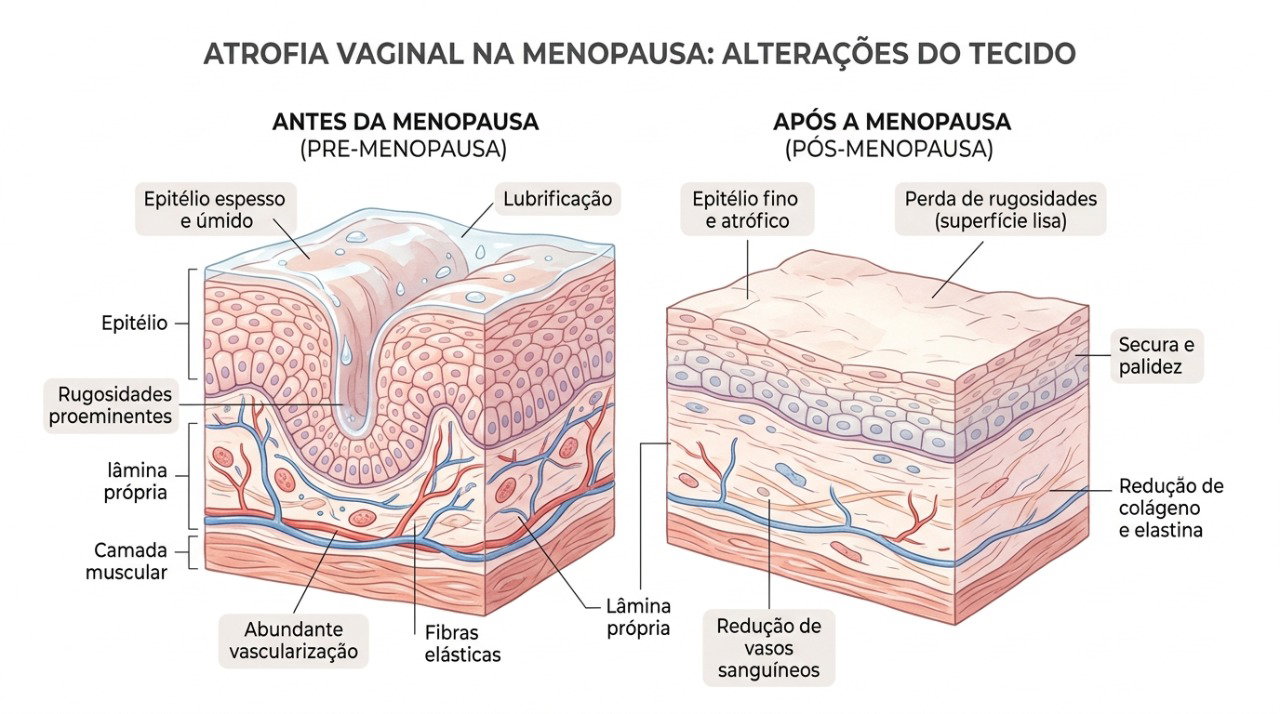 A queda do estrogênio pode deixar o tecido vaginal mais fino, seco e sensível.