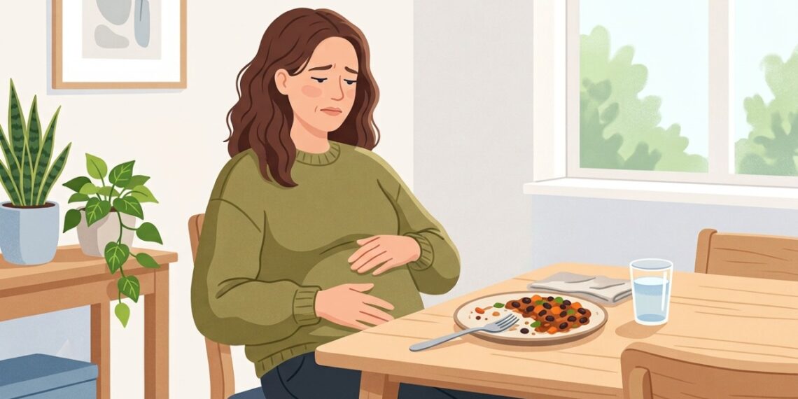O feijão pode aumentar gases e estufamento devido à fermentação de carboidratos no intestino.