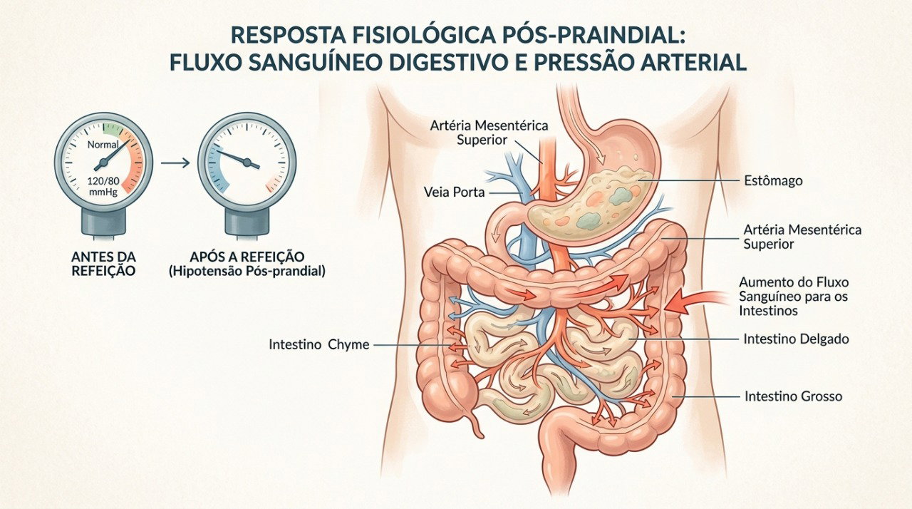Após a refeição, alterações na circulação podem favorecer a queda da pressão em algumas pessoas.