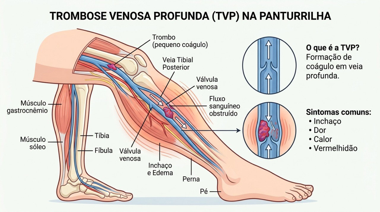 A trombose venosa profunda ocorre quando um coágulo se forma em uma veia profunda, geralmente na perna.