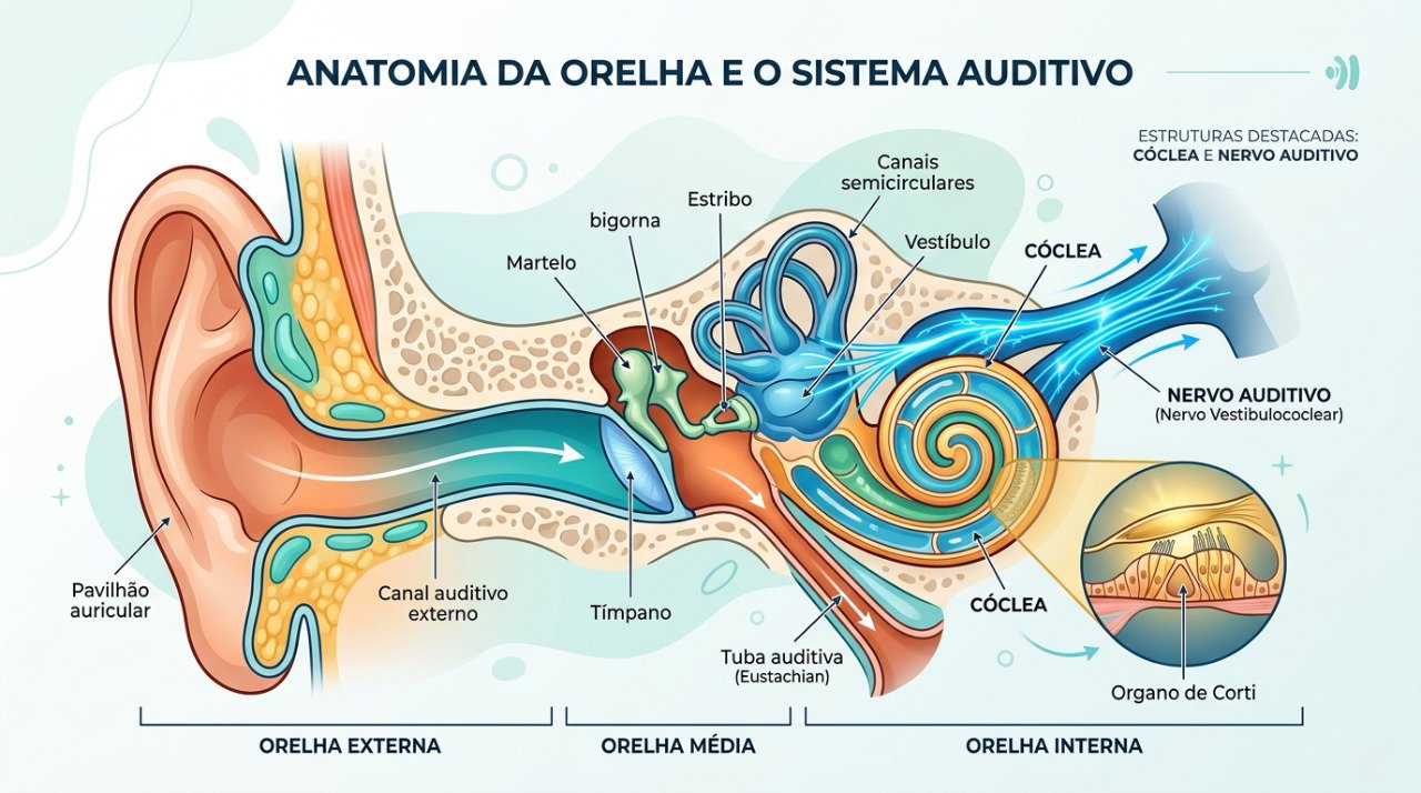 A surdez súbita pode envolver estruturas do ouvido interno responsáveis pela audição.