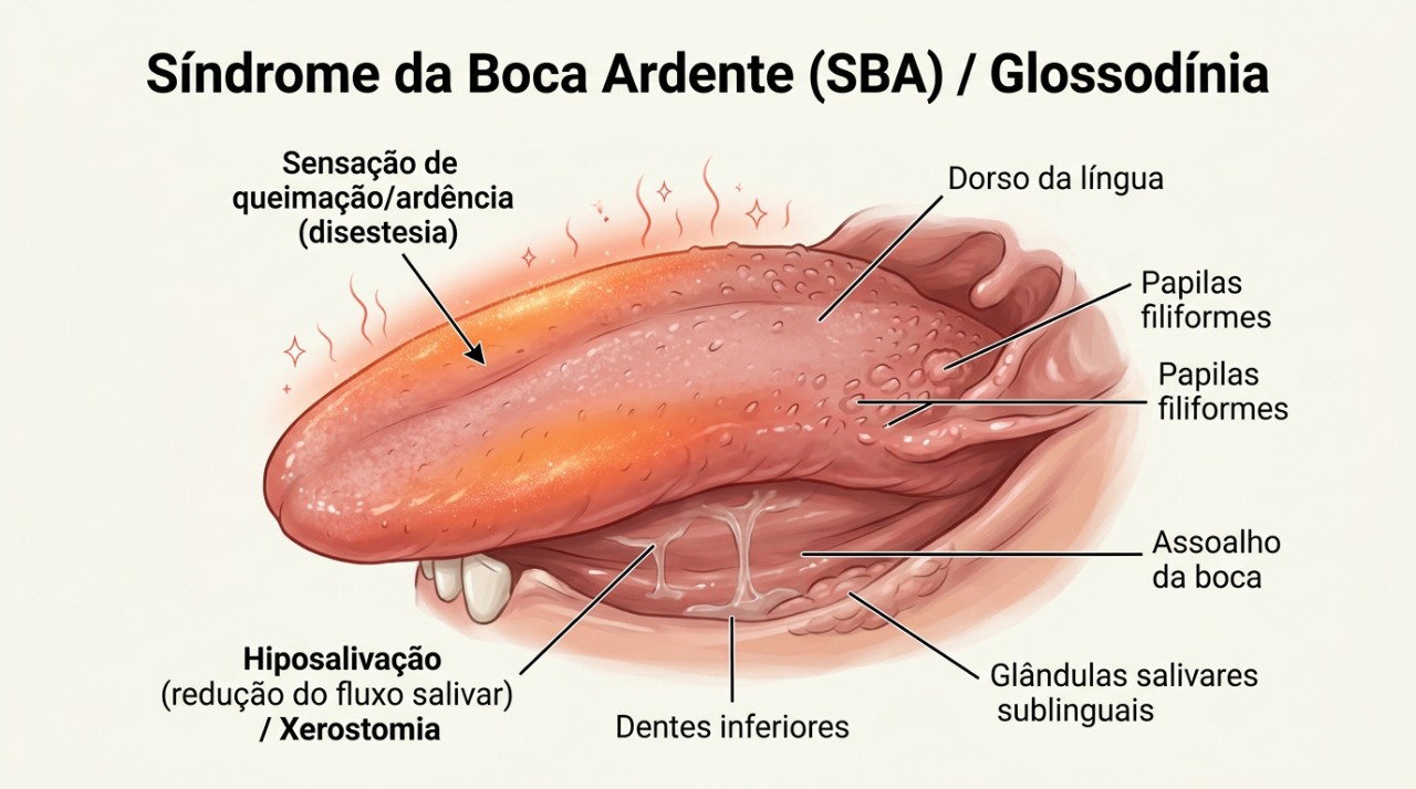 Ardência na língua pode ocorrer mesmo quando a boca não apresenta lesões aparentes.