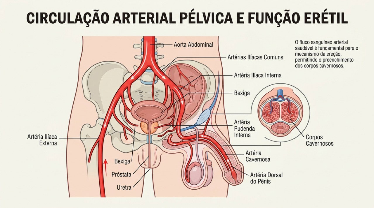 A ereção depende de circulação, nervos e outros fatores que podem ser afetados por diferentes condições de saúde.