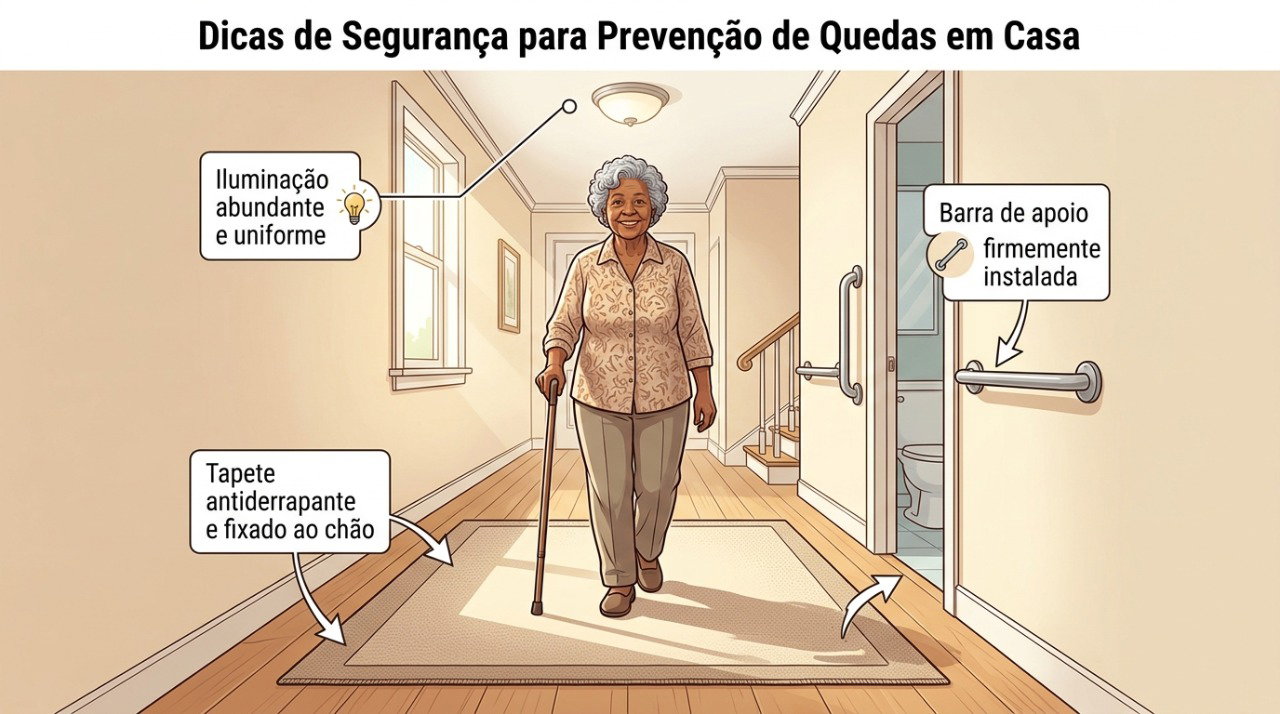 Boa iluminação, ambiente seguro e cuidados com o equilíbrio ajudam a reduzir o risco de quedas.