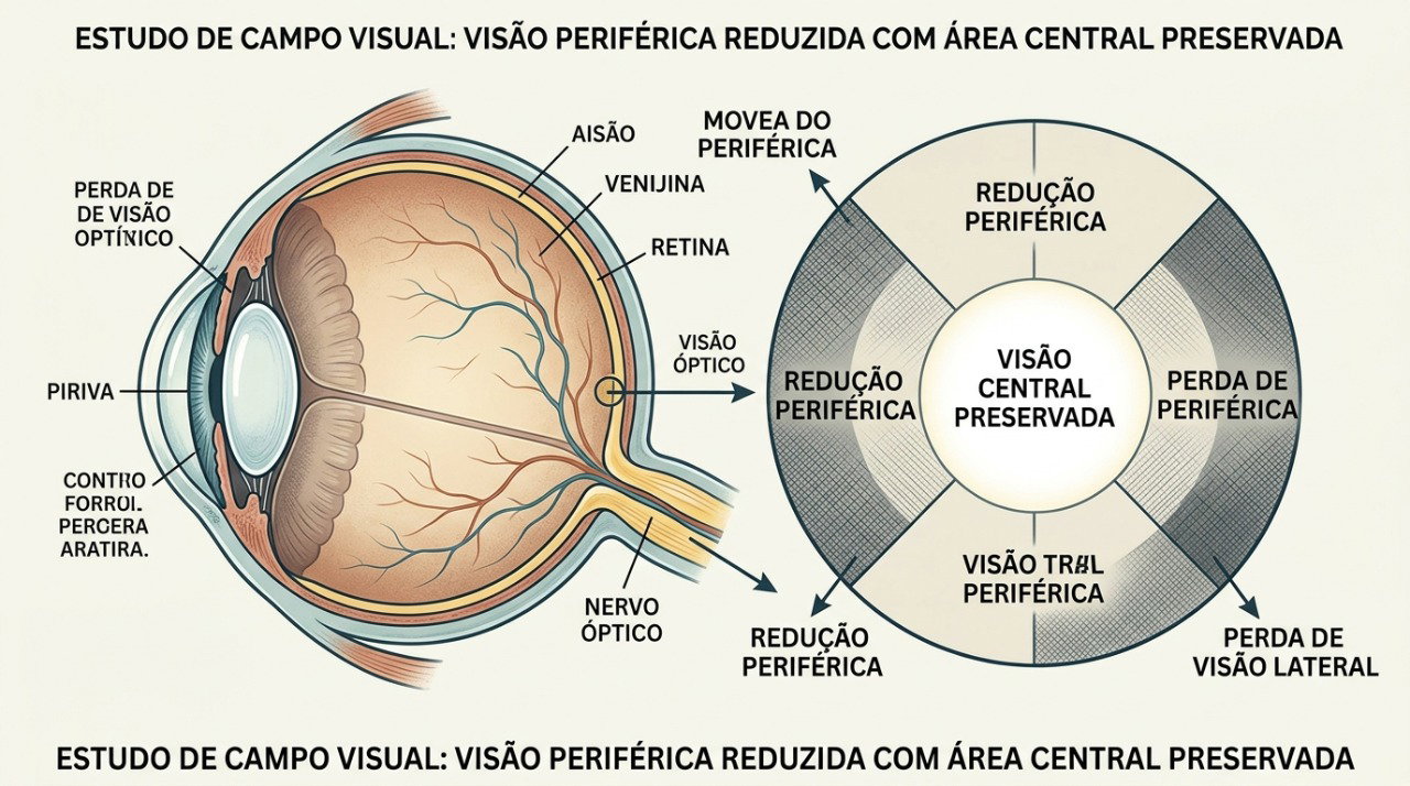 O glaucoma pode comprometer gradualmente a visão periférica antes de afetar a região central.
