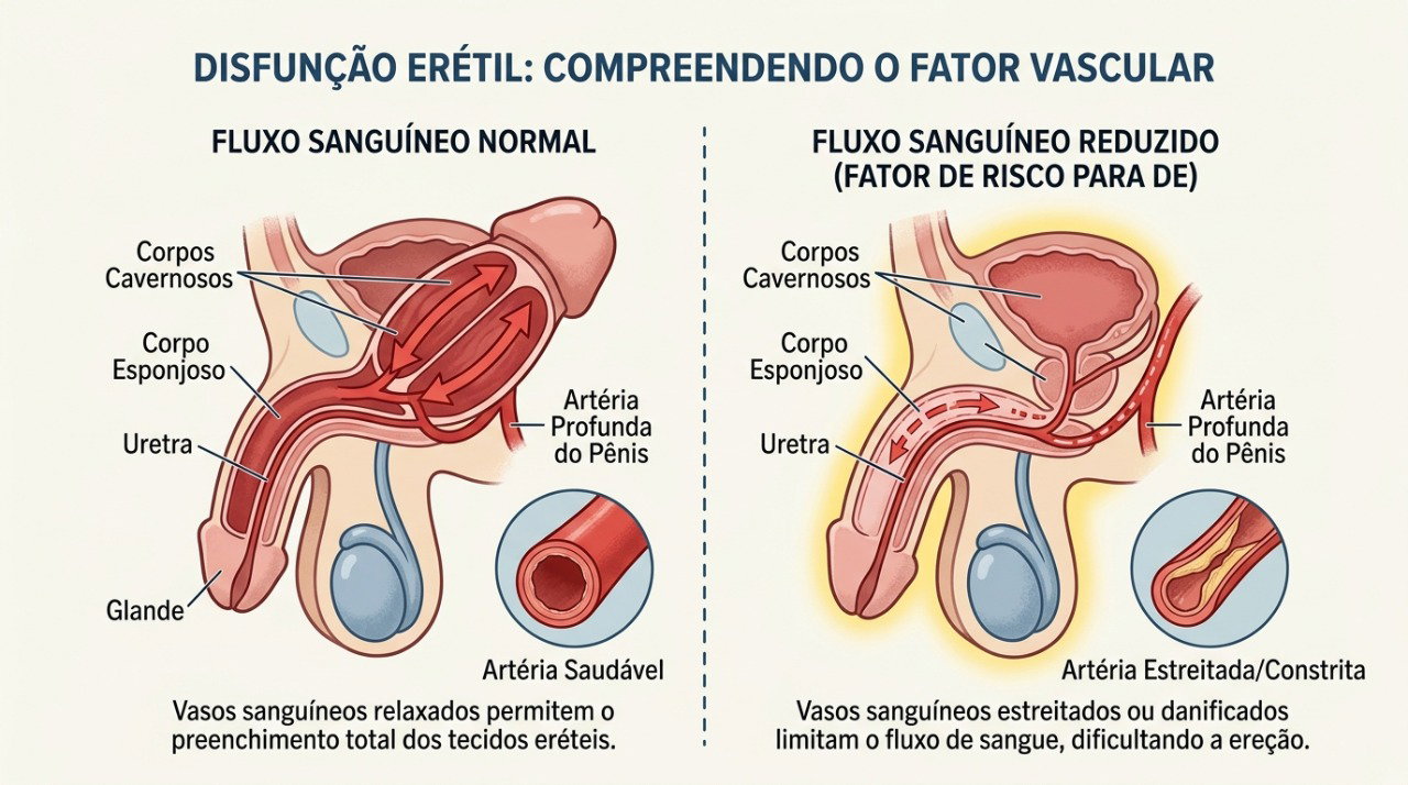Alterações na circulação sanguínea podem dificultar iniciar ou manter a ereção.