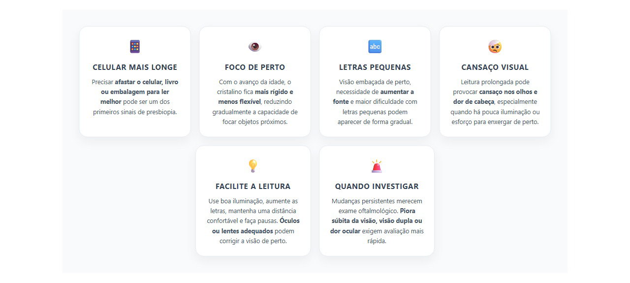 Visão de perto após os 40: sinais de presbiopia que merecem atenção