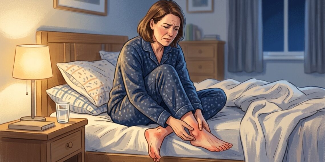 Queimação e dor nos pés à noite podem estar relacionadas à irritação dos nervos periféricos.