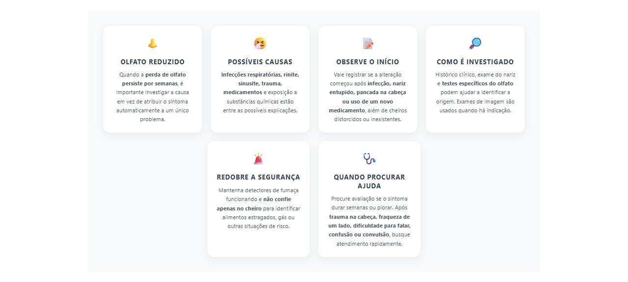 Perda de olfato por semanas: causas possíveis e sinais que exigem investigação