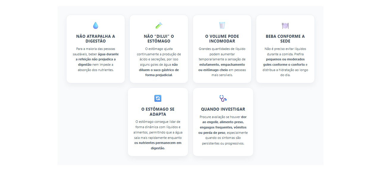 Água durante a refeição atrapalha a digestão? O que realmente acontece no estômago