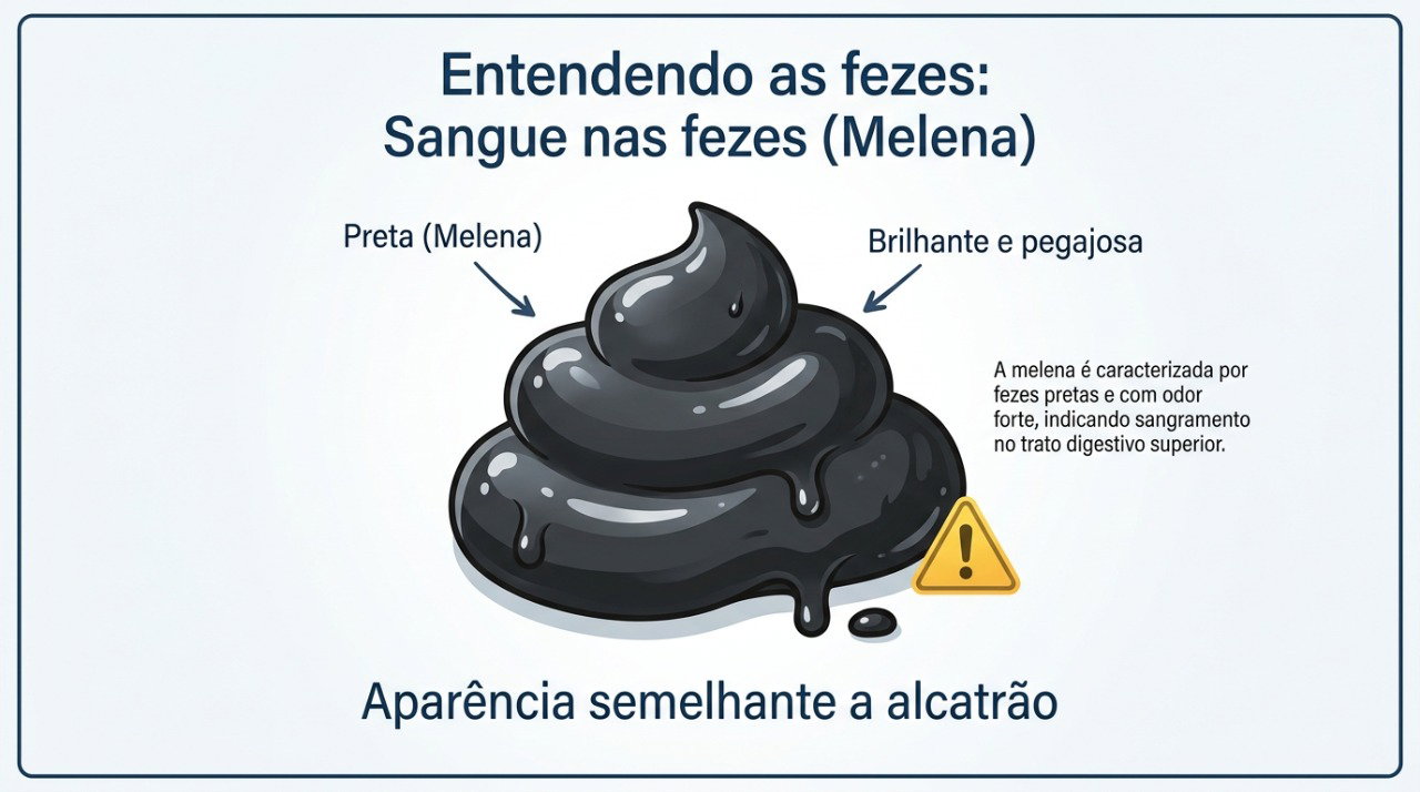 Fezes negras, brilhantes e pegajosas podem ser um sinal de alerta para sangramento digestivo.