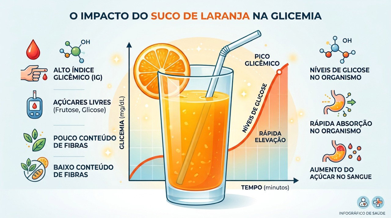 O suco pode elevar a glicose mais rapidamente, embora a resposta também dependa da refeição e da porção.