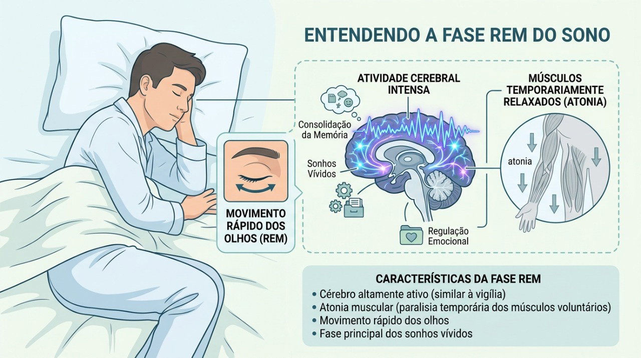 A paralisia do sono ocorre quando a consciência retorna antes do fim da imobilidade muscular da fase REM.
