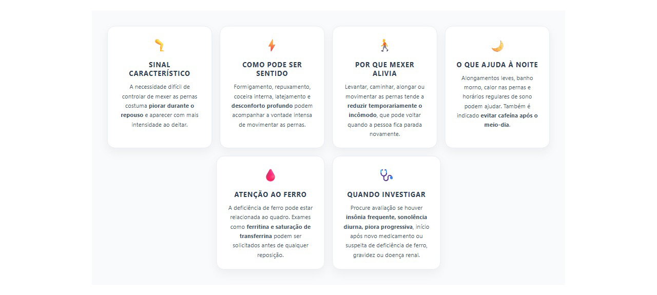 Pernas inquietas ao deitar: sinais, alívio e quando investigar