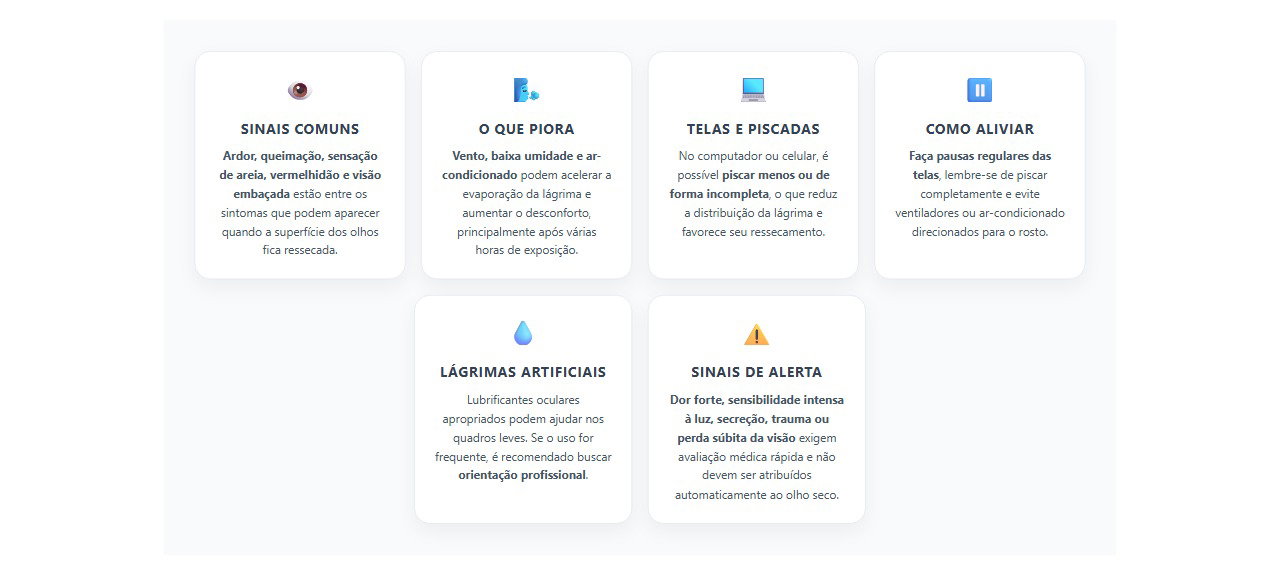 Olho seco e ardendo: sinais, causas e como aliviar