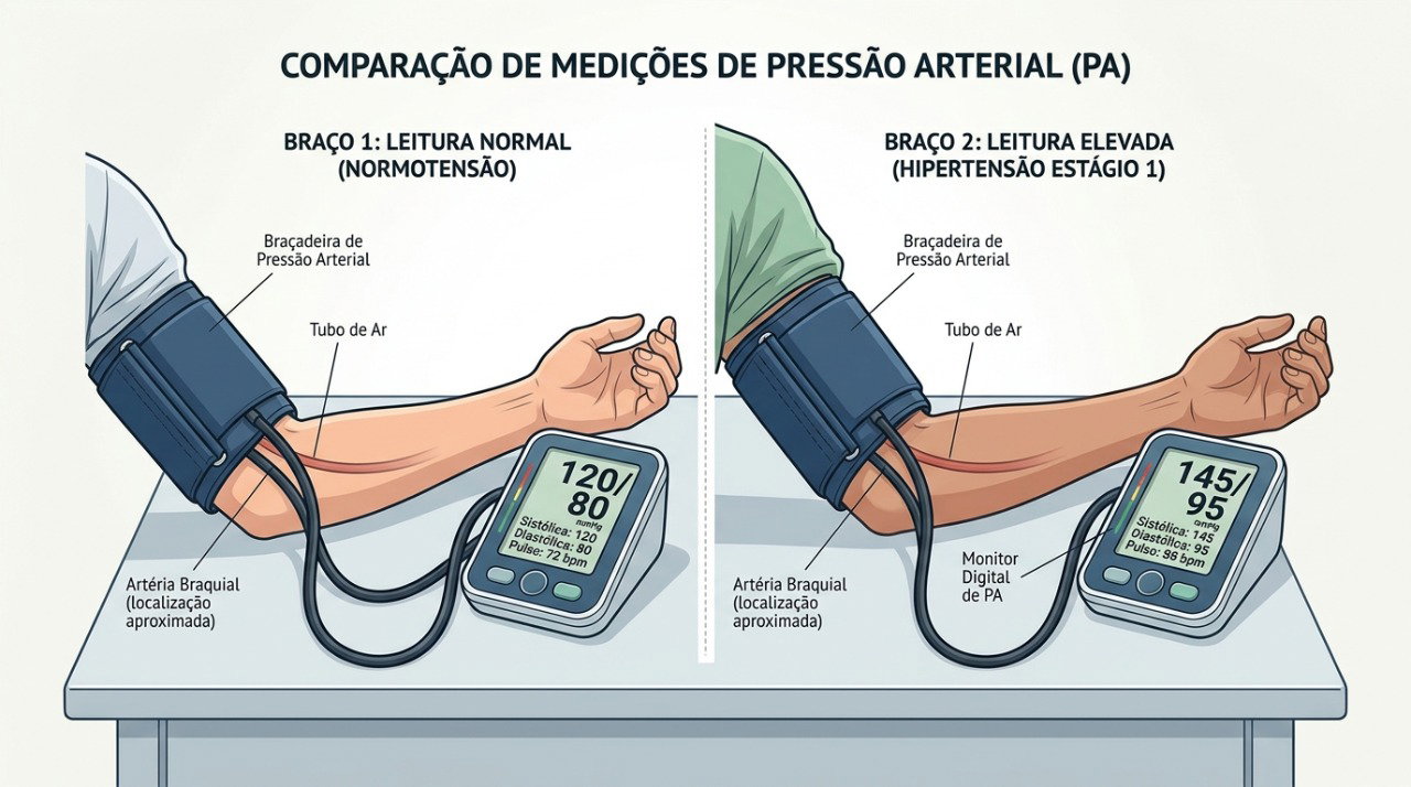 O braço com pressão mais alta de forma consistente costuma ser usado nas medições seguintes.