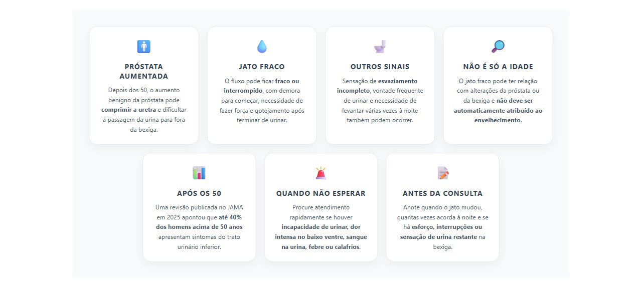 Jato de urina fraco depois dos 50: sinais de próstata aumentada e quando procurar ajuda