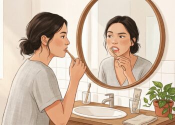 Gengiva sangrando durante a escovação pode ser um sinal inicial de inflamação.
