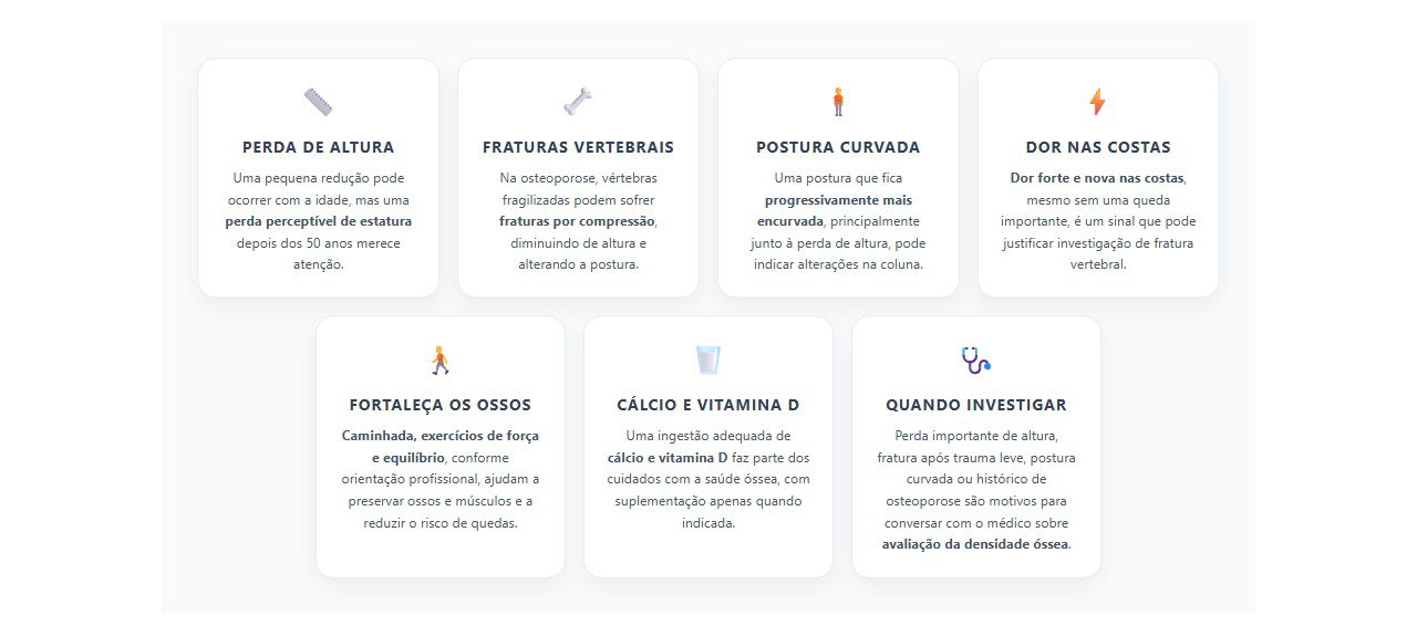 Perda de altura depois dos 50: sinais de alerta para osteoporose